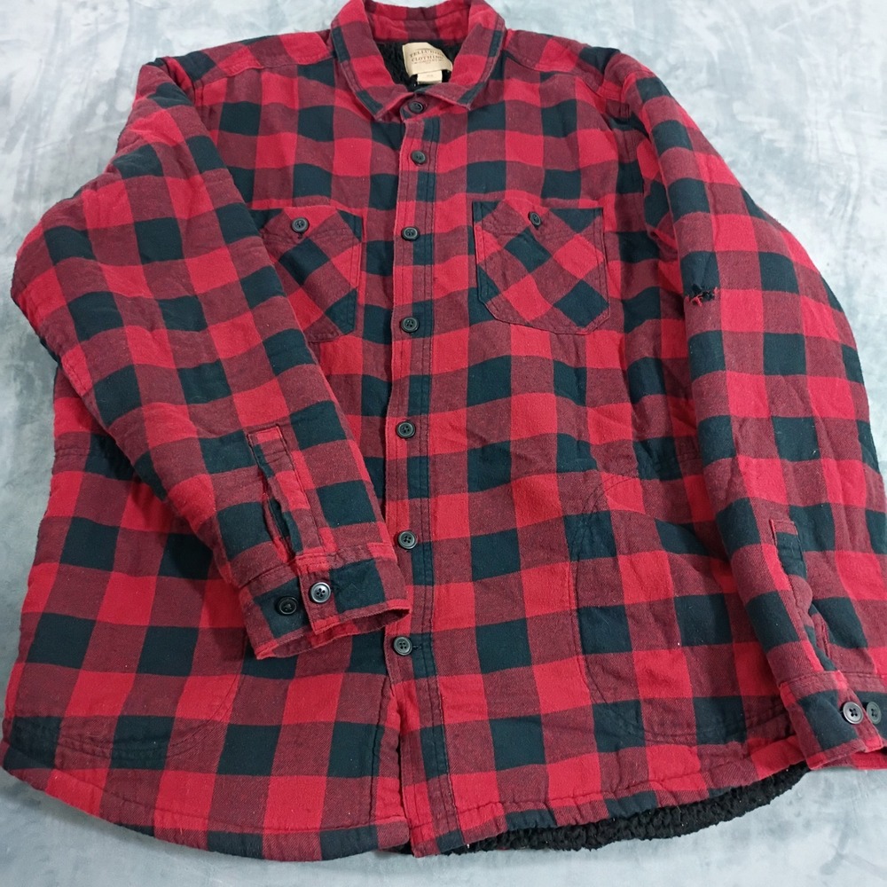 Telluride Clothing Mens XL Red Buffalo Plaid Sherpa Lined Flannel Shirt Jacket
